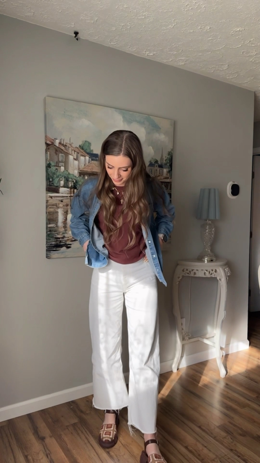 OOTD 3/10/25

Chocolate dark Brown ribbed baby tee, oversized denim throw over top, women’s button up down denim chambray top jacket, custom charm necklace, dainty cross necklace affordable jewelry Amazon, white straight leg jeans for spring, white wide leg high waisted jeans, white denim for spring, tall girl friendly jeans, spring denim outfit ideas, brown crochet platform shoes, chunky shoes for spring, brown white orange platforms

#LTKFindsUnder100 #LTKShoeCrush #LTKStyleTip