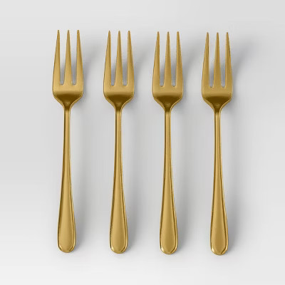 4pc Harrington Cocktail Forks Gold - Threshold™: Modern Gold Flatware, Stainless Steel, Appetiz... | Target