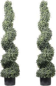 4' Spiral Boxwood Artificial Topiary Trees Indoor or Outdoor in Plastic Pot Front Porch Decor (2 ... | Amazon (US)