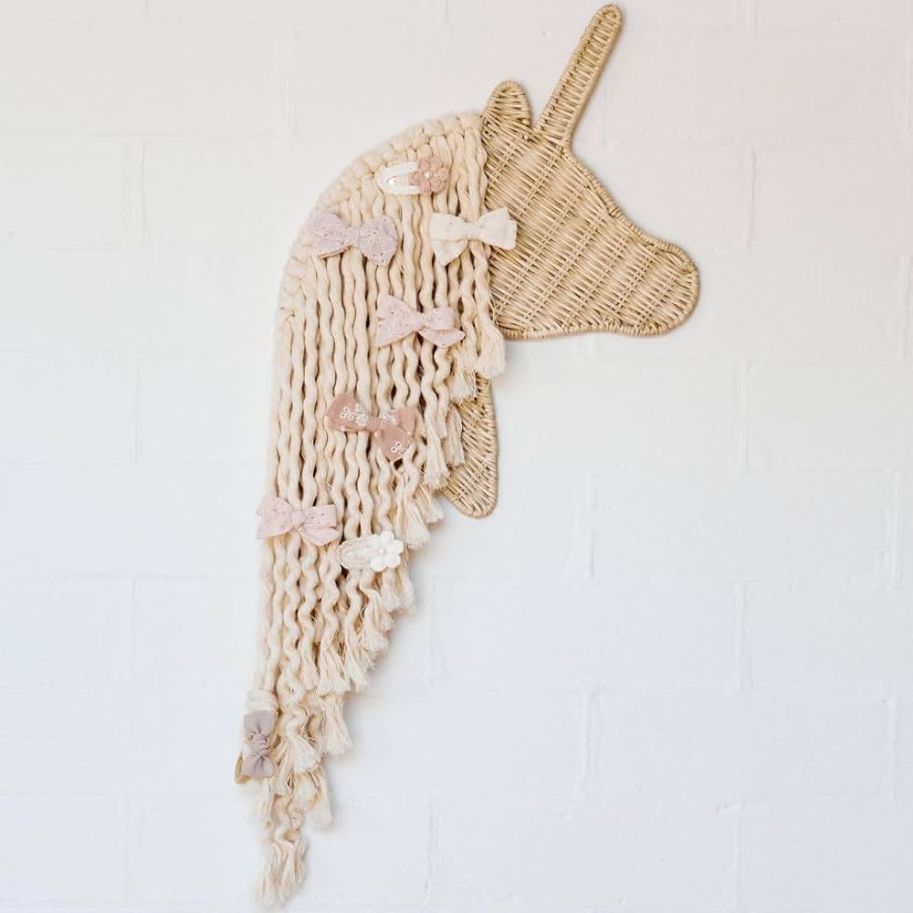 BEBE BASK Unicorn Boho Handmade Rattan Macrame Hair Bow Holder and Organizer for Girls | Amazon (US)