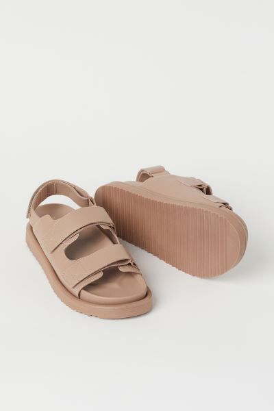 Sandals in imitation leather. Adjustable foot and heel straps with hook and loop fasteners, satin... | H&M (UK, MY, IN, SG, PH, TW, HK)