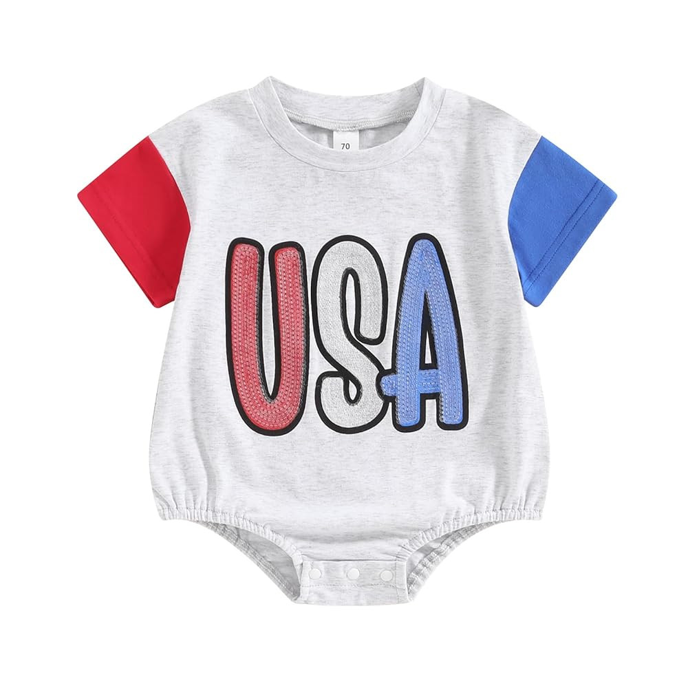 4th of July Baby Boy Girl Outfit Newborn Toddler Bubble Romper Fourth Of July Oversized Romper T ... | Amazon (US)