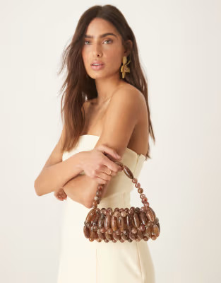 ASOS DESIGN resin beaded clutch bag in chocolate | ASOS (Global)