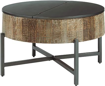 Signature Design by Ashley Nashbryn Rustic Round Coffee Table with Hidden Storage Under Lid, Brow... | Amazon (US)