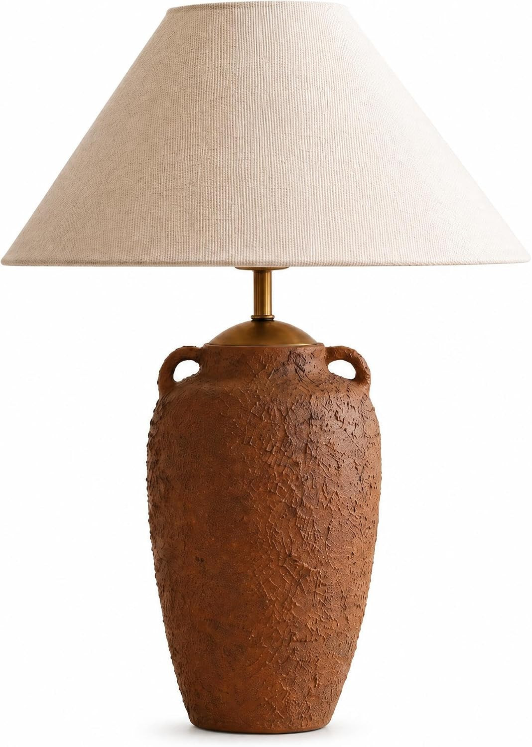 Textured Ceramic Table Lamp with Linen Shade, Rustic Bedside Lamp, Brown | Amazon (US)