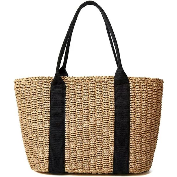 Women Straw Bags Summer Beach Large Tote Bag Handmade Woven Shoulder Crossbody Handbag | Walmart (US)