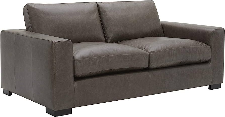 Amazon Brand - Stone & Beam Westview Extra-Deep Down-Filled Leather 76'' Loveseat Sofa Couch, Dar... | Amazon (US)