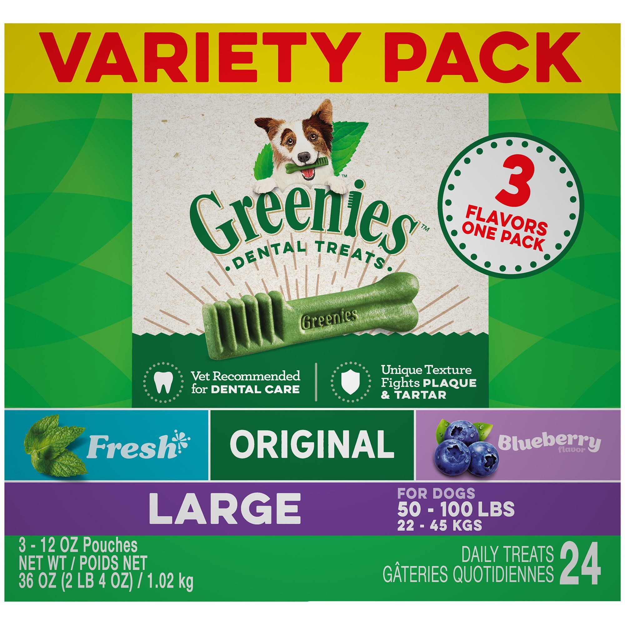 Greenies 3-Flavor Variety Pack Large Dog Dental Chews, 36 oz. | PETCO Animal Supplies
