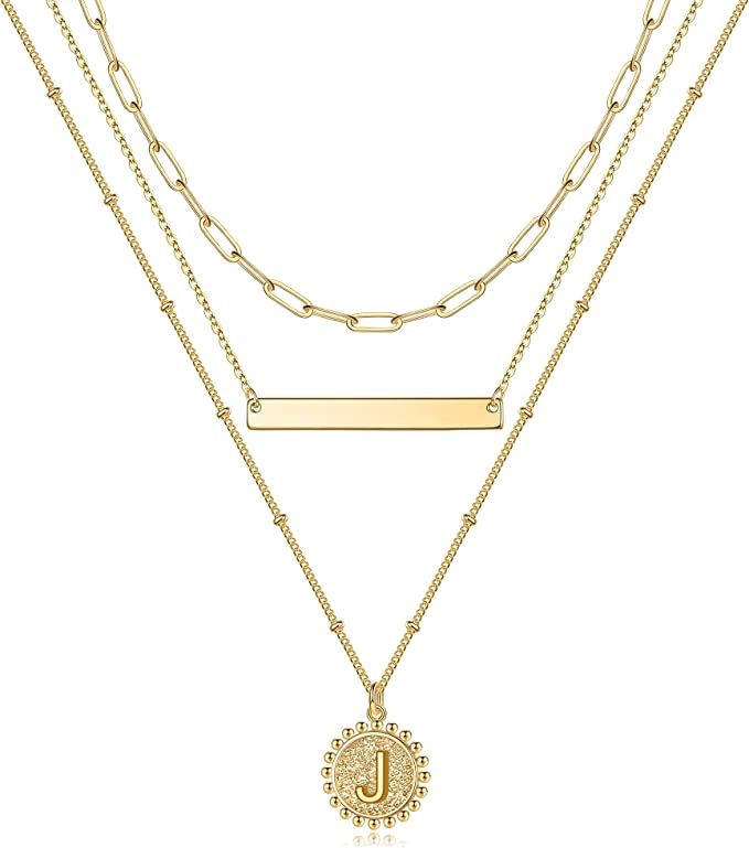 M MOOHAM Gold Layered Initial Necklaces for Women, 14K Gold Plated Layered Gold Necklaces for Wom... | Amazon (US)