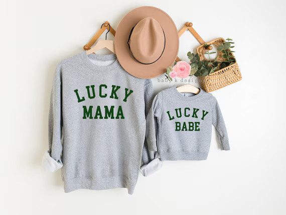 Mommy and Me St Patricks Day Shirt, Lucky Mama Mini  Sweatshirt, Mommy and Me Outfit, Lucky Babe ... | Etsy (US)