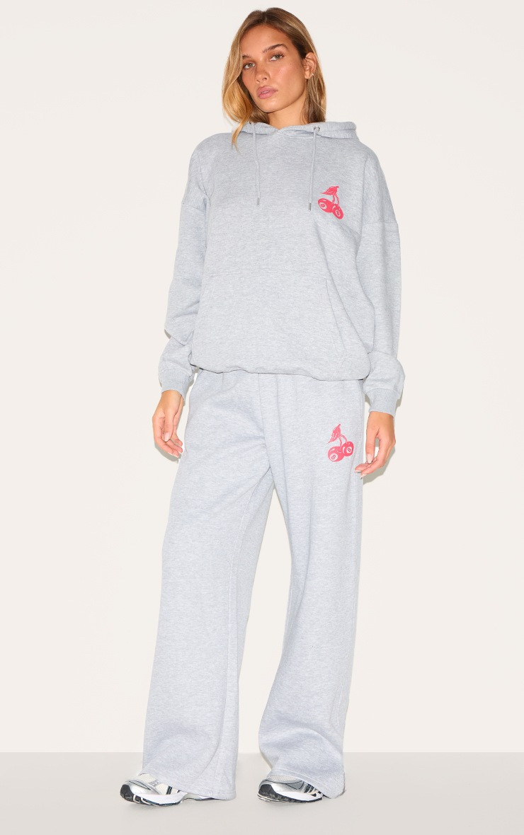 Grey Marl Cherry Print Oversized Hoodie | PrettyLittleThing US