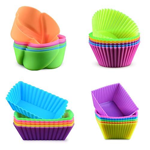 Silicone Baking Cups Cupcake Liners - 24Pcs Reusable Silicone Molds Including Round, Rectanguar, Squ | Amazon (US)