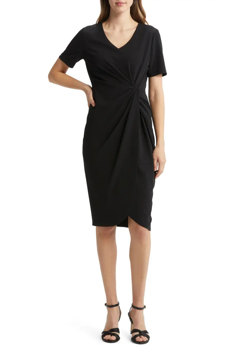TAHARI ASL Side Knot Stretch Crepe Dress | Nordstrom | Nordstrom