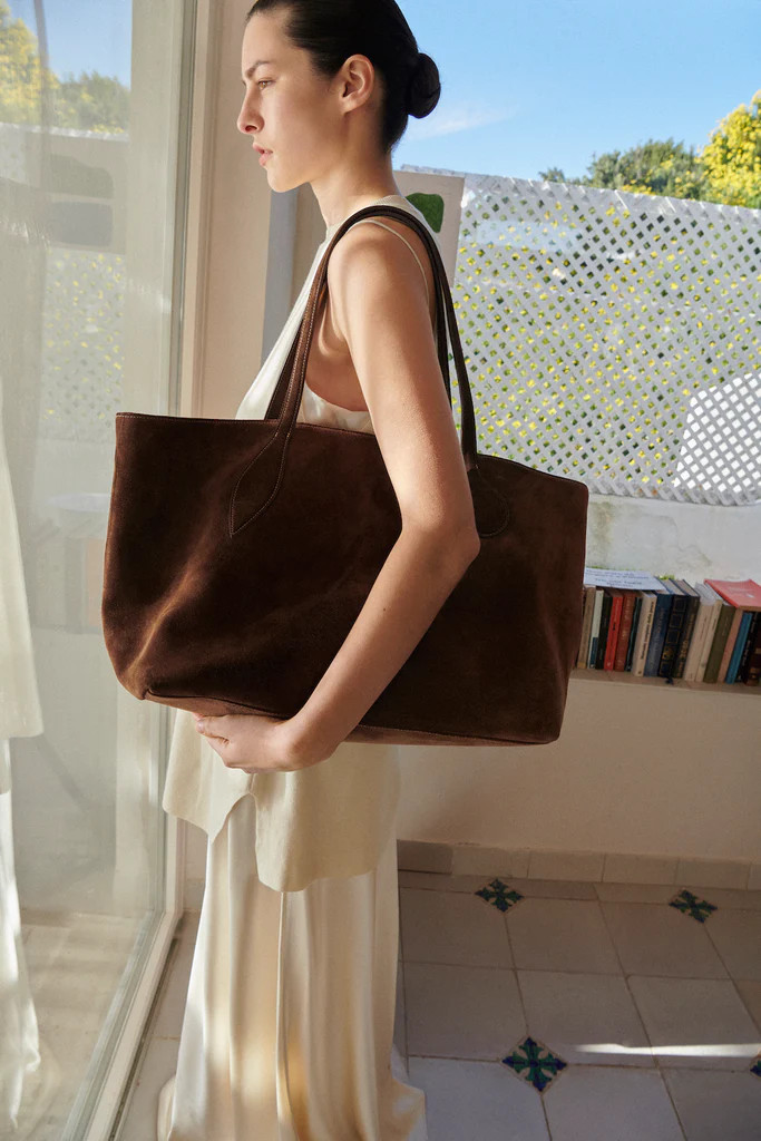 Mega Sprout Tote Dark Brown Suede | LITTLE LIFFNER