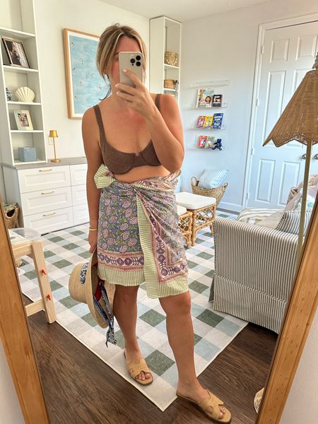 Pool party 🥳 This sarong is cotton and big enough to wrap around and tie! Can make it longer as well. Love this swimsuit from Vetchy. It’s sparkly ✨ 

#LTKswim #LTKtravel #LTKmidsize
