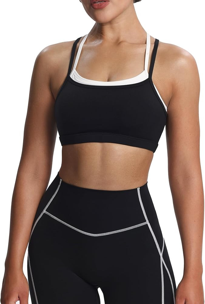 Aoxjox Women's Workout Sports Bras Takes Two Bra Training Fitness Running Yoga Crop Tank Top | Amazon (US)