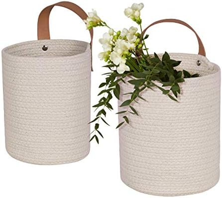 LA JOLIE MUSE Wall Hanging Storage Baskets Set of 2 - Small Cotton Rope Handle Nursery Hanging St... | Amazon (US)