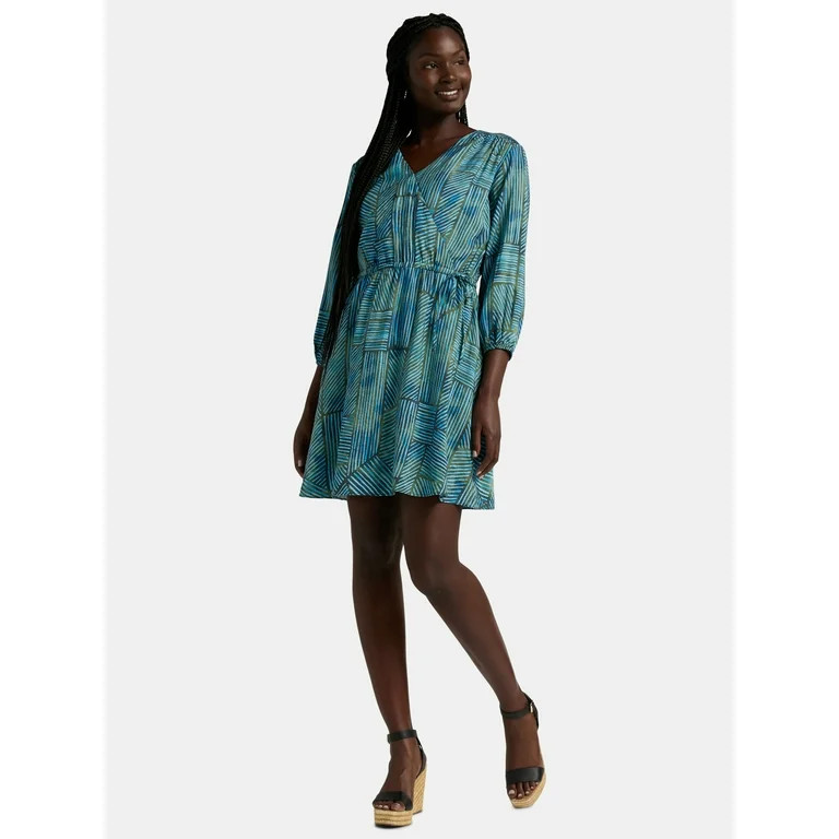 Time and Tru Women's and Women’s Plus Mini Wrap Dress, Sizes XS-4X | Walmart (US)