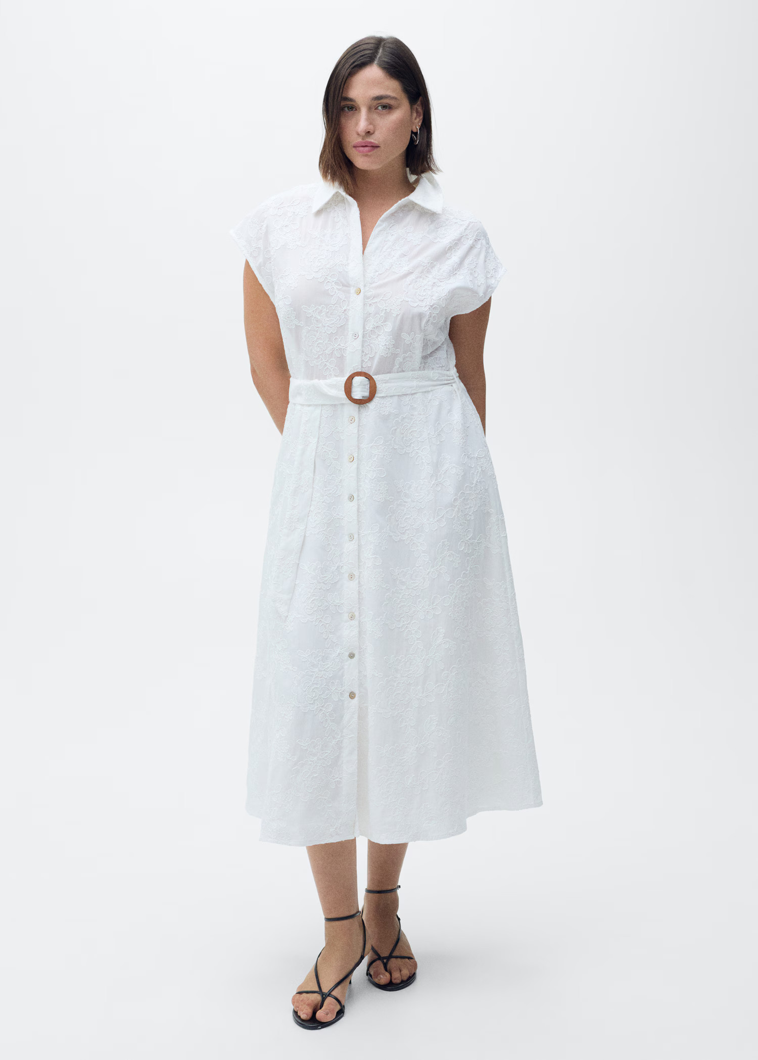 Embroidered shirt dress with belt - Women | MANGO United Kingdom | MANGO (UK)