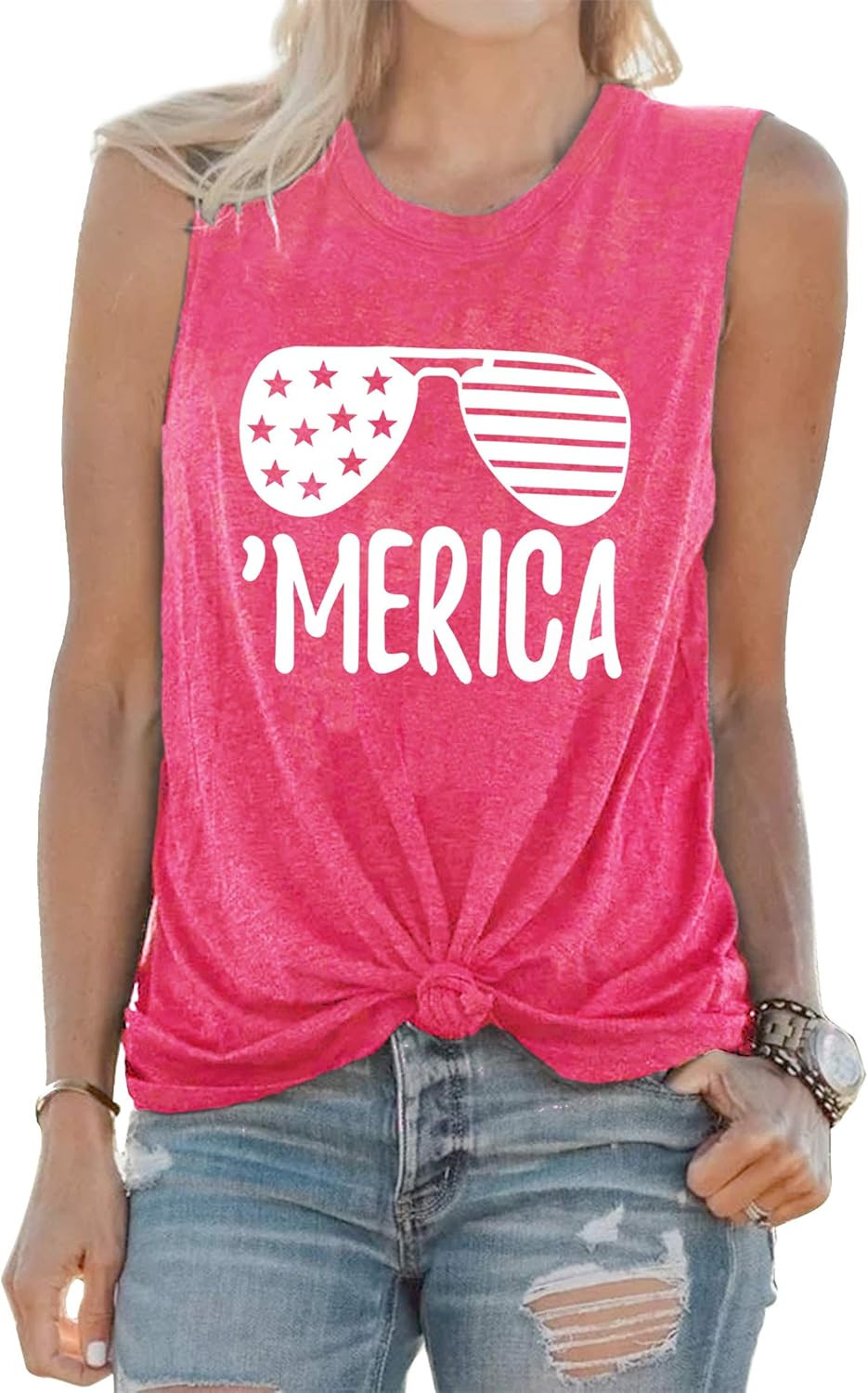 American Flag Tank Tops Women Sunglass Graphic Tees Shirts Casual Sleeveless 4th of July Shirt To... | Amazon (US)