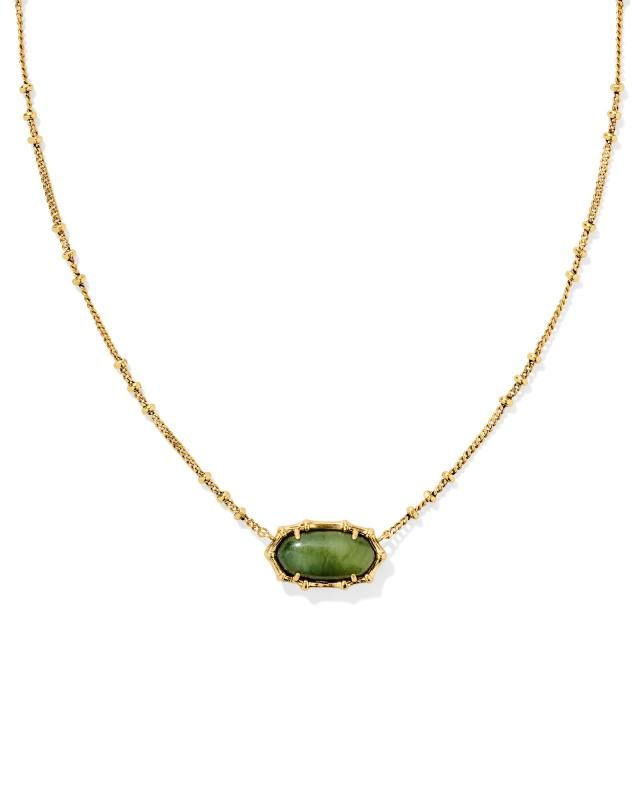 Elisa Vintage Gold Bamboo Frame Short Pendant Necklace in Sage Serpentine | Kendra Scott