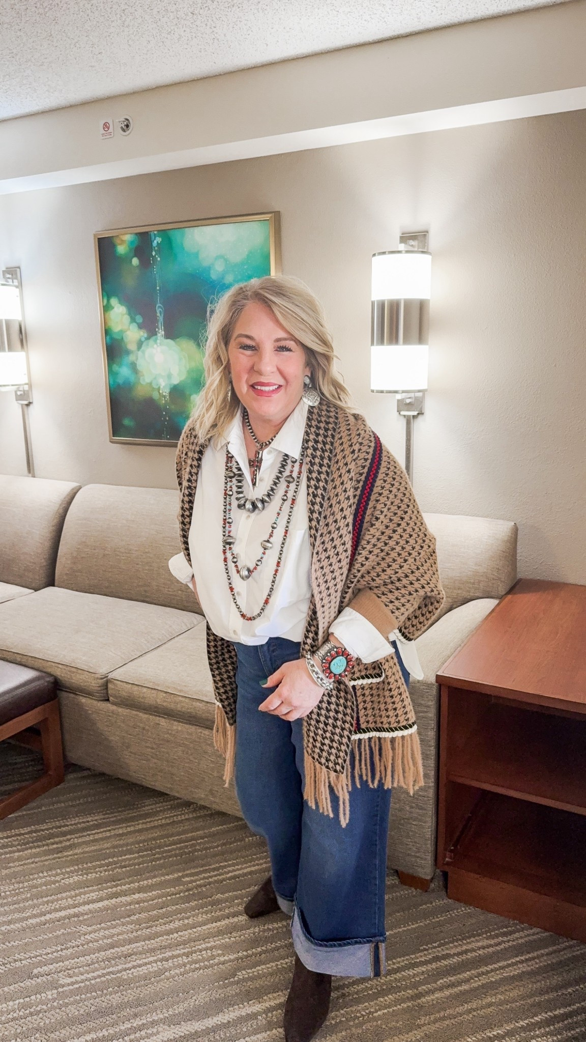 Another shopping trip to New Mexico and this outfit was comfy and stylish!! Versions sold out of the poncho but I found a dupe for you on Amazon. Jeans are on sale for $21. I really enjoyed this outfit!! 

#LTKSaleAlert #LTKdayinmylife #LTKootd