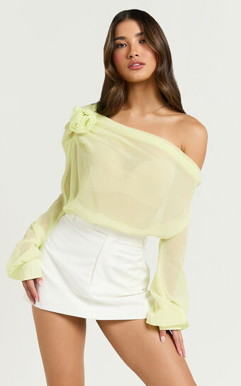 Terry Top - One Shoulder Rosette Detail Gathered Top in Citrus | Showpo (US, UK & Europe)