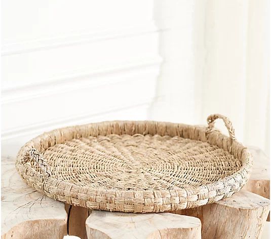 Oversized 21" Braided Seagrass Tray by Lauren McBride - QVC.com | QVC