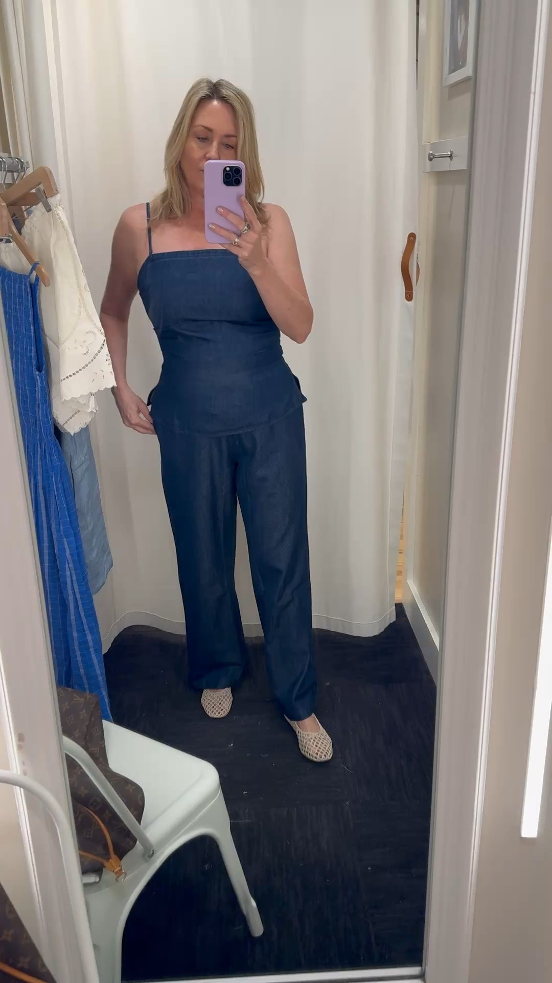 Airy lightweight denim pull on pants and ruched top for a comfy summer outfit

#LTKootd #LTKSeasonal #LTKMidsize