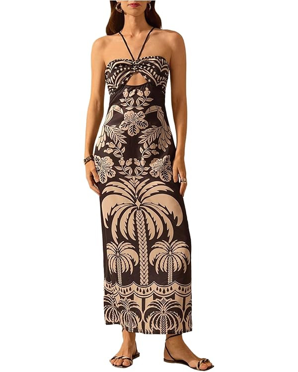 SHENHE Women's Tropical Print Halter Maxi Dress Cutout Tie Backless Split Hem Boho Sundress | Amazon (US)