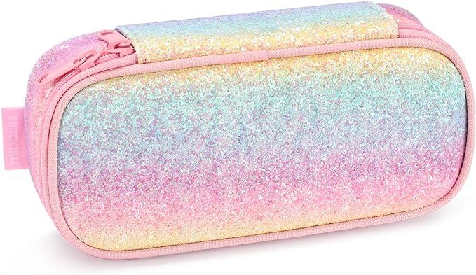 mibasies Girls Pencil Case for Kids, Pencil Pouch Boys Soft Rainbow Pen Box (Pink Blue Rainbow) | Amazon (US)