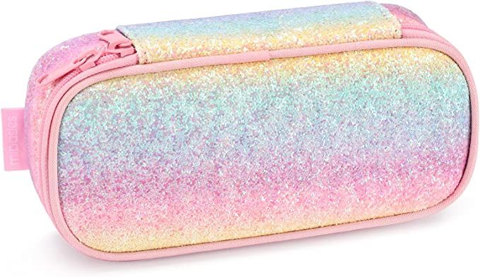 mibasies Girls Pencil Case for Kids, Pencil Pouch Boys Soft Rainbow Pen Box (Pink Blue Rainbow) | Amazon (US)