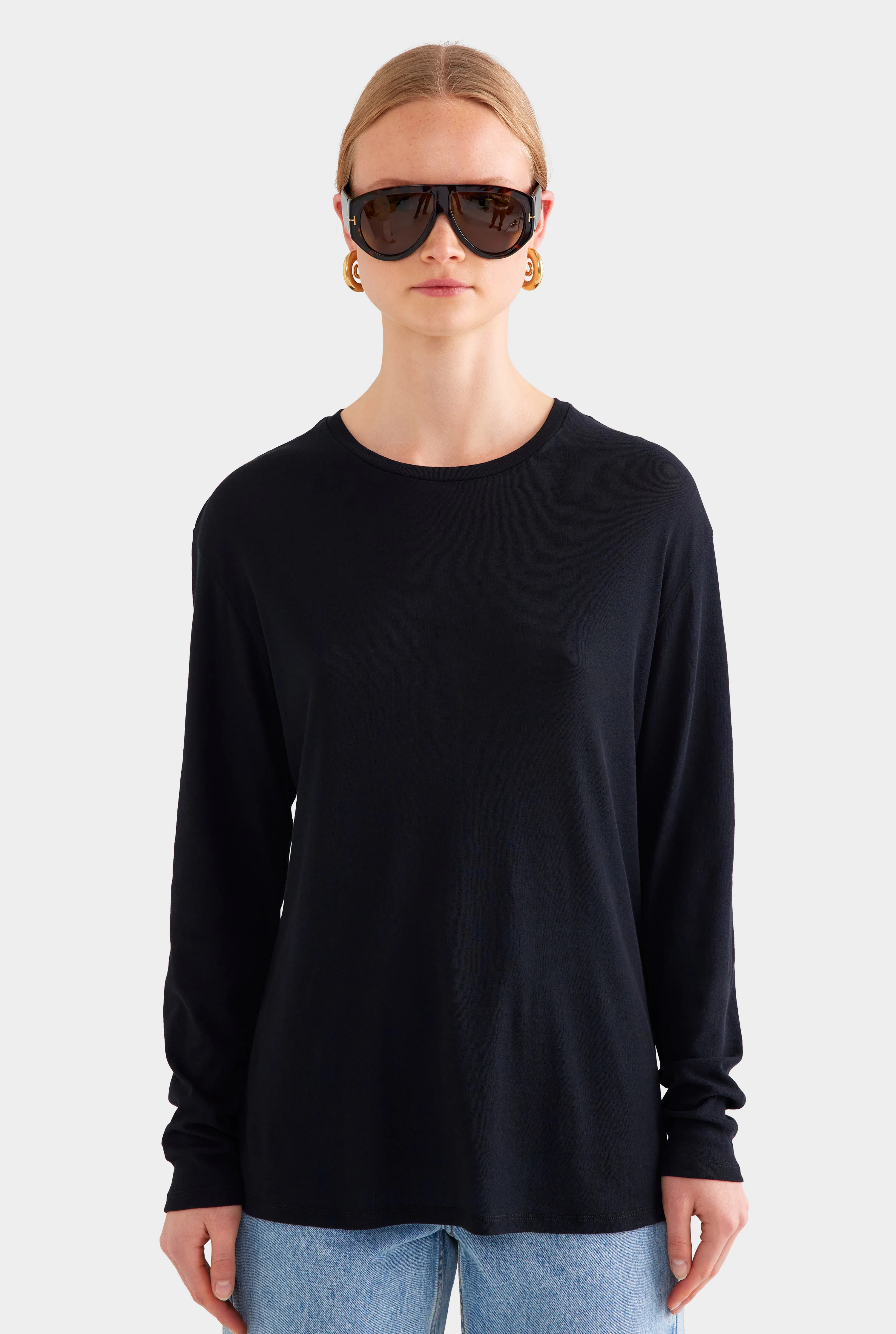 Womens Long Sleeve Lightweight Cotton Tee Black | Venroy | Venroy AU