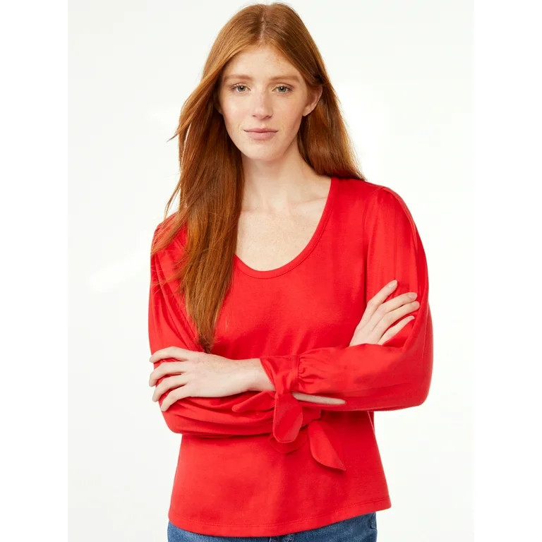 Free Assembly Women's U Neck Pleated Shoulder Top | Walmart (US)
