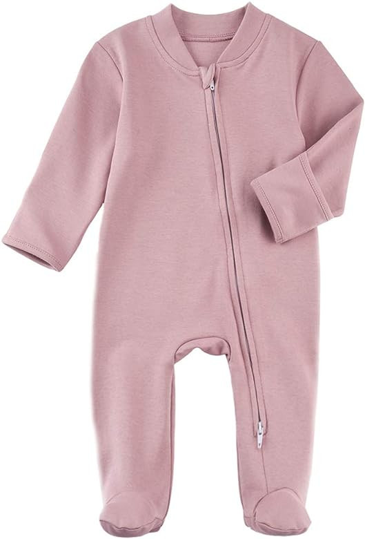 Aablexema Baby Footed Pajamas with Mitten Cuffs - Unisex Newborn Infant 2 Ways Zipper Cotton Foot... | Amazon (US)