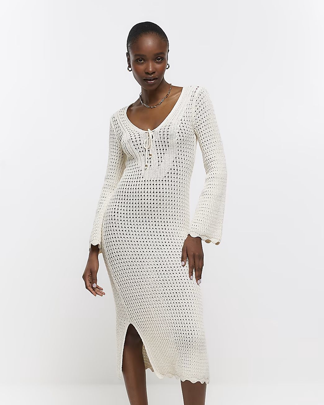 White crochet bodycon midi dress | River Island (UK & IE)