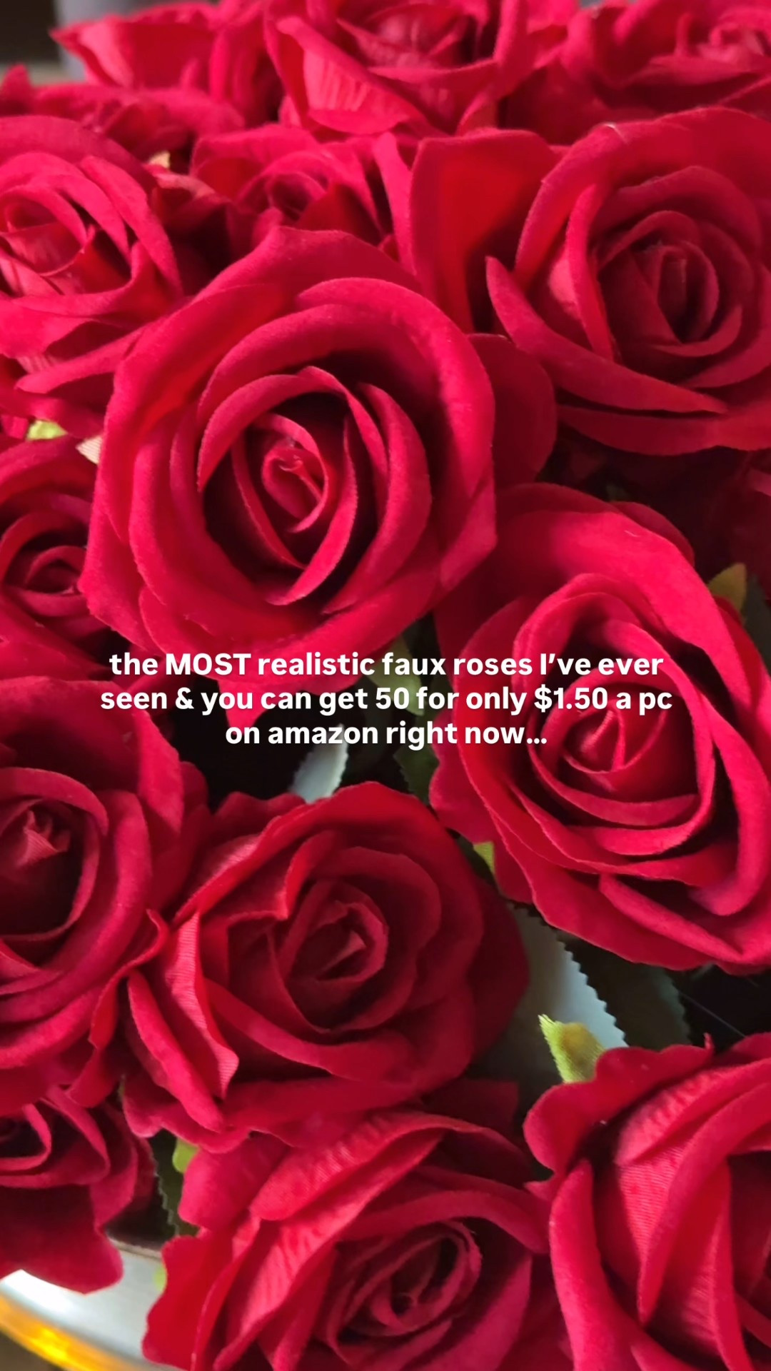 $1.50 a pc on Amazon!!! I got the 50 bundle!🥰🌹They are absolutely GORGEOUS!!!🤯😍 We just hosted our friends Thanksgiving, and everybody was shocked that they weren’t real!! I love that they will NEVER wilt and look elegant year-round! This might sound cheesy, but they’re absolutely life-changing for the convenience and look! I would happily pay more, but they are so affordable!!! Hope they are still in stock for you!❤️

#LTKCyberWeek #LTKSaleAlert #LTKHome