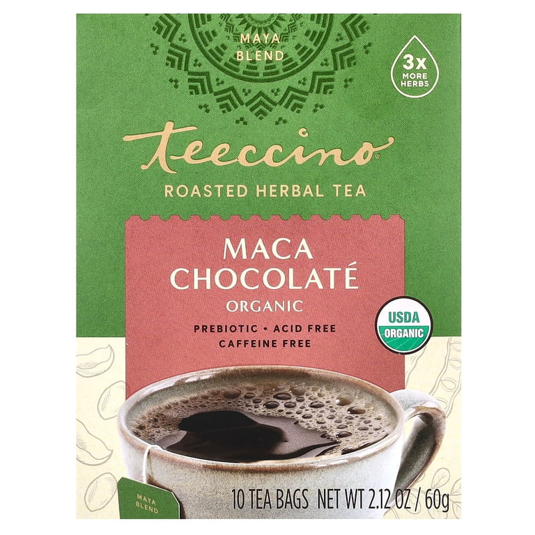 Teeccino Organic Roasted Herbal Tea, Maca Chocolate, Caffeine Free, 10 Tea Bags, 2.12 oz (60 g) | Walmart (US)