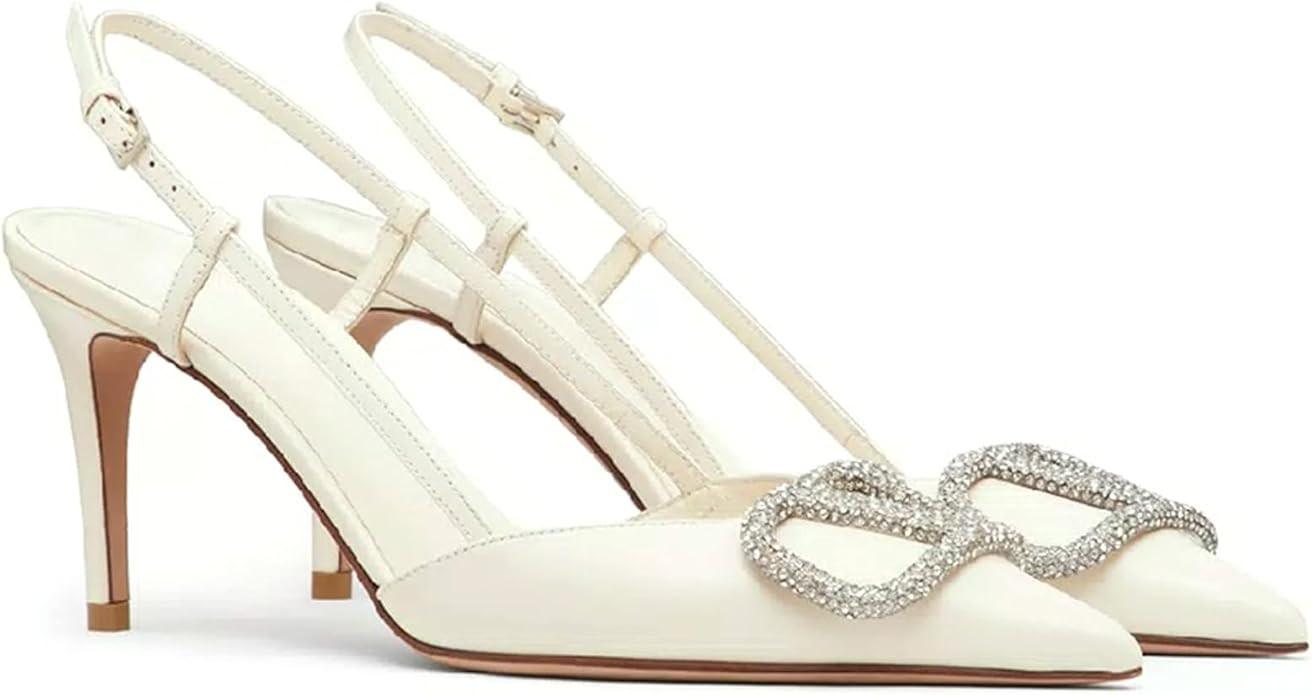 Women Heeled Slingback Sandals V Buckle Closed Pointed Toe Stiletto High Heels Slip-On Backless E... | Amazon (US)