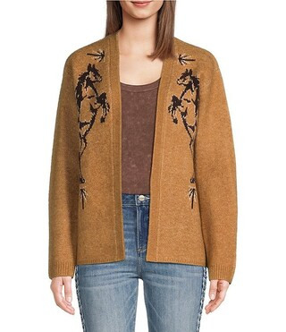 Sweater Knit Jacquard Horse Open Front Long Sleeve Cardigan | Dillard's