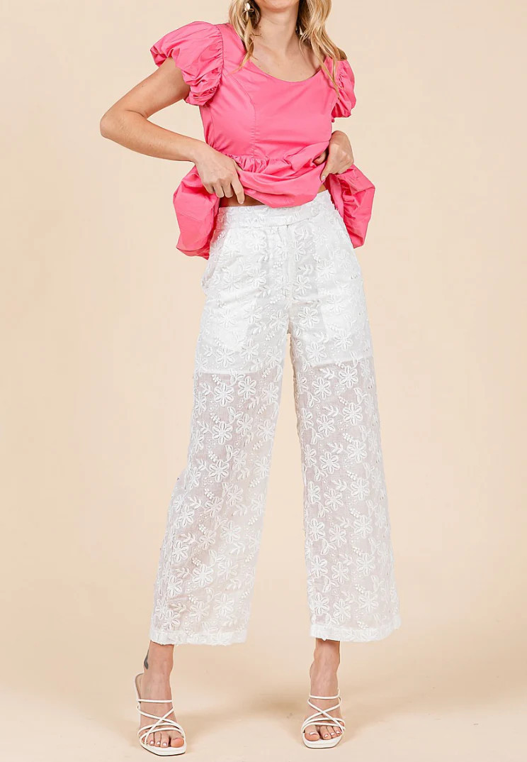 Lucille Embroidered Sheer Wide Leg Pants | MTT Collective