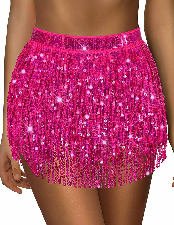 Sequin Skirt Sparkly Skirt Belly Dance Skirt Glitter Skirt Rave Sparkle Skirt Sequin Tassel Skirt... | Amazon (US)