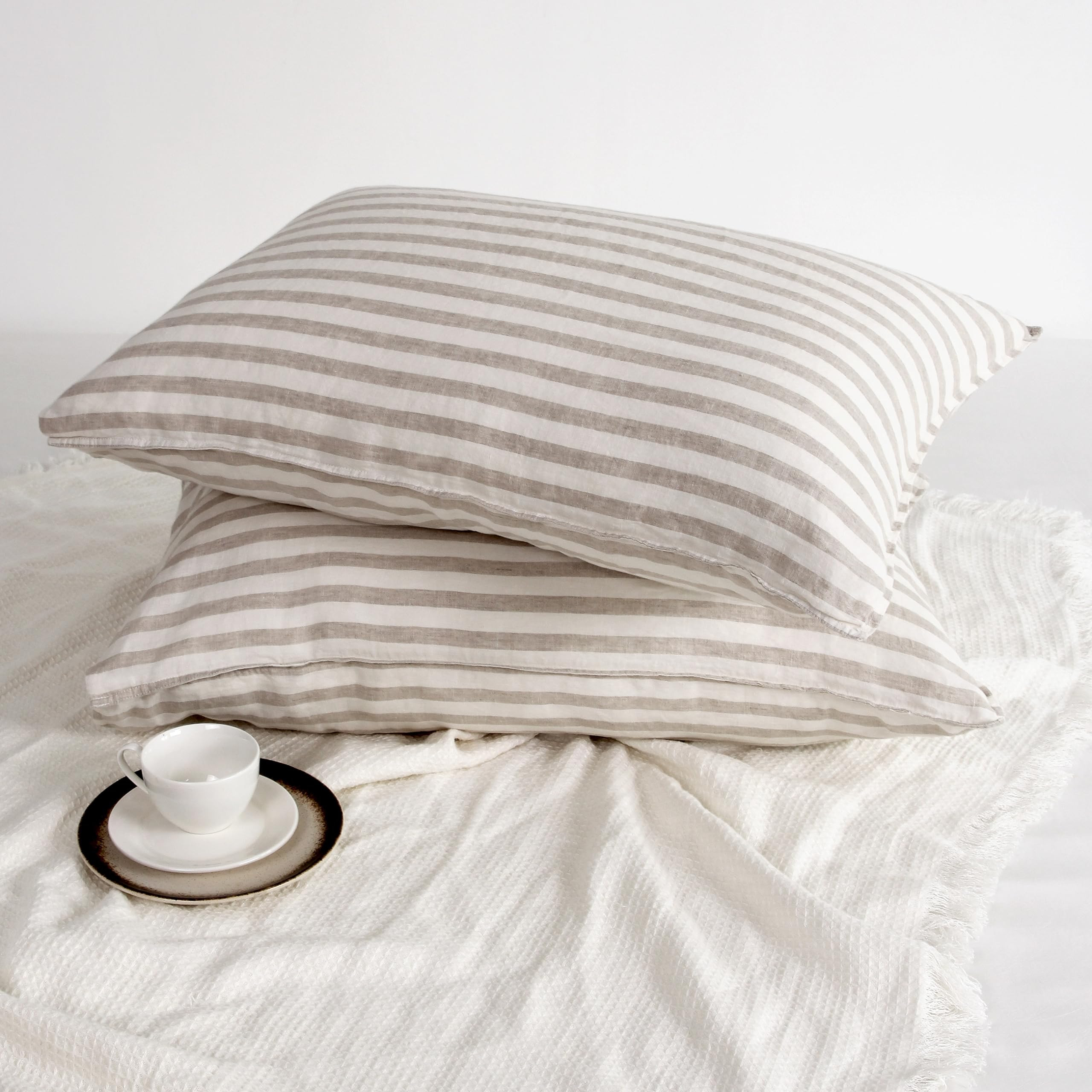 Striped Linen Pillow Cases Set of 2,20"x40" King Size,100% French Natural Flax Soft Linen Pillowc... | Amazon (US)