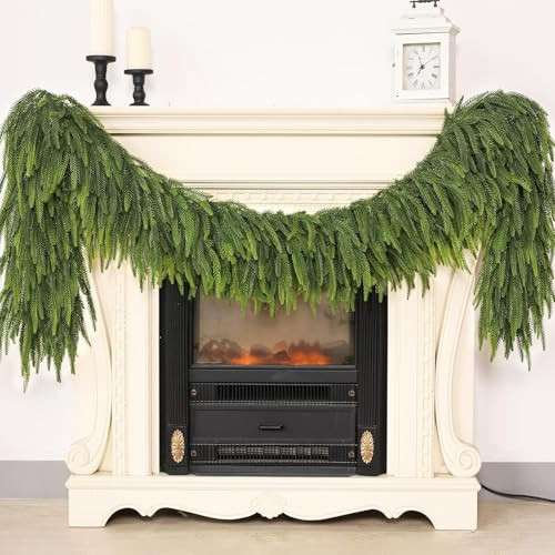 9FT Christmas Norfolk Pine Garland -1PCS, Artificial Pine Needles Garlands Faux Greenery Fake Garland for Holiday Fireplace,Table,Window,Stairs,Mante,Indoor Outdoor Decor | Amazon (US)
