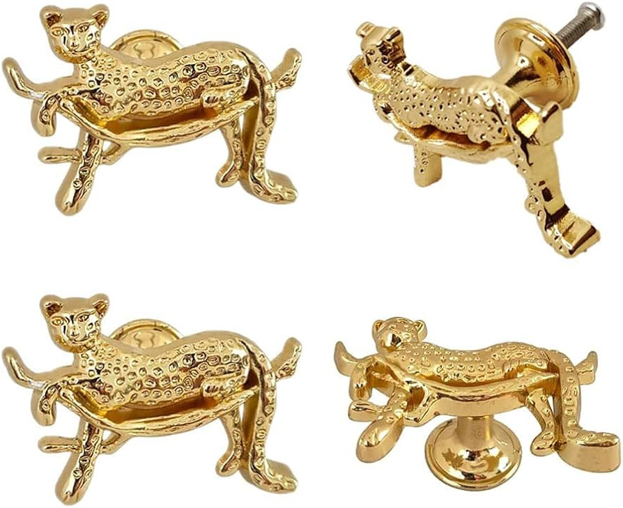 WhaGaay Leopard Cabinet Knobs，haowei Gold Leopard Knobs 4Pcs Creative Animal Handle Single Hole... | Amazon (US)