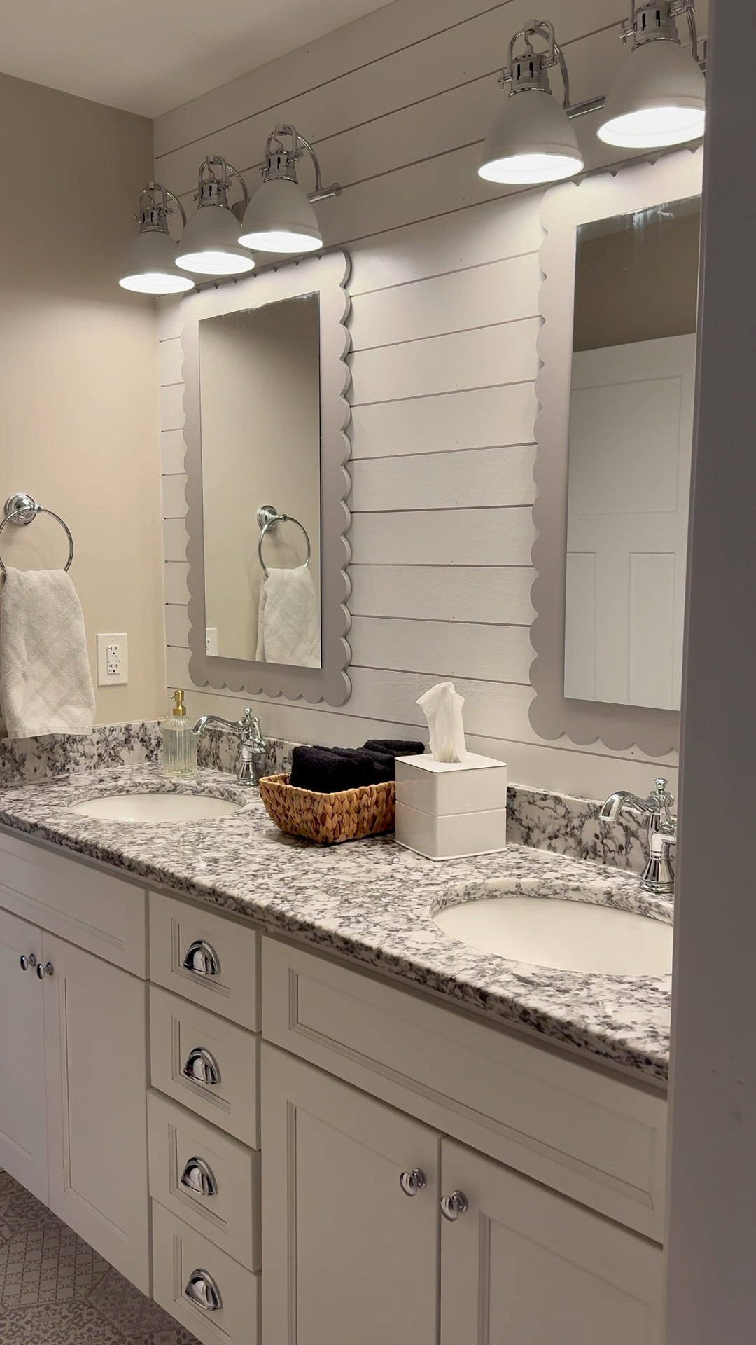 Vanity mirrors and light fixtures in our Jack and Jill bathroom. Also linking these makeup towels and the cute basket that I have them in.  

#LTKHome