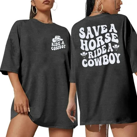 VILOVE Women Oversized Western Cowboy T-Shirt Country Music Shirt Country Concert Shirt Vintage Cowgirl Rodeo Tee | Walmart (US)