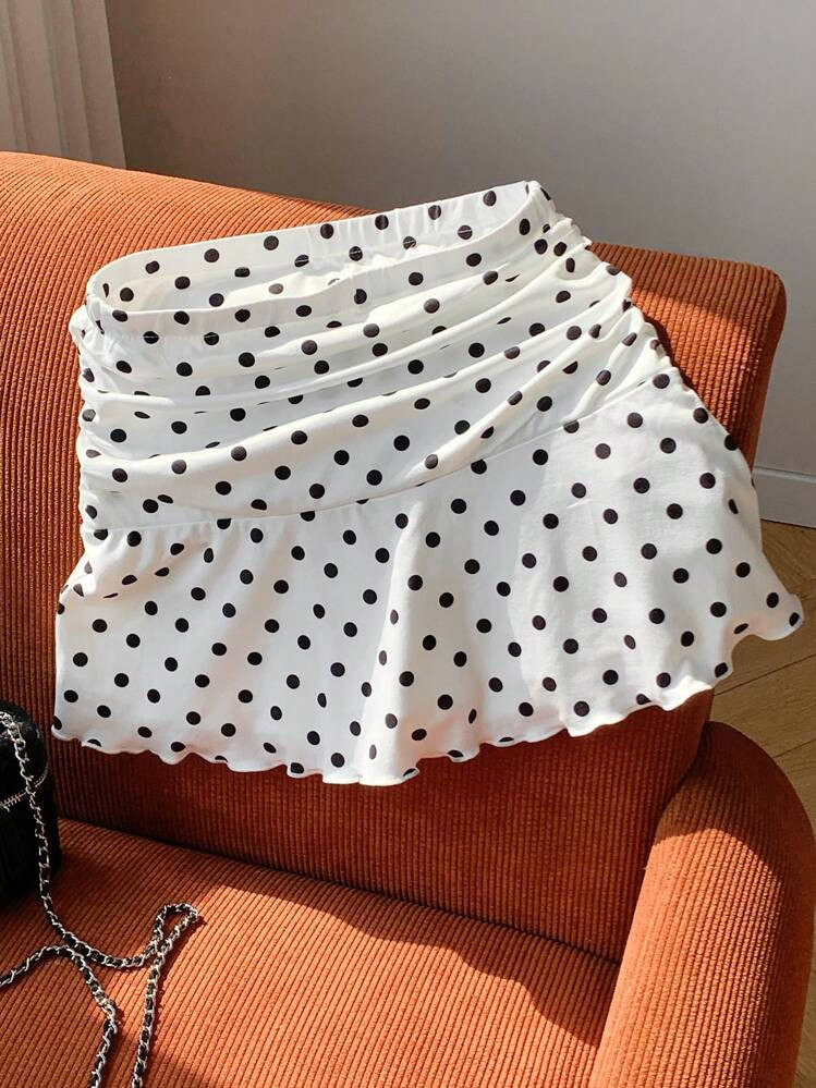 Comfortcana Polka Dot Ruched A-Line Mini Skirt For Summer | SHEIN