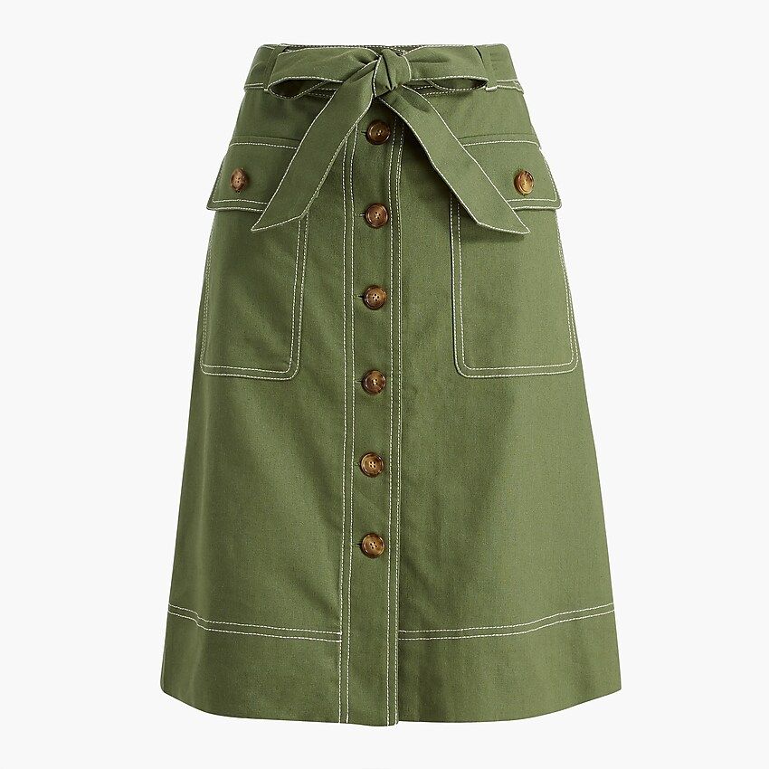 Linen-blend button-through belted midi skirt | J.Crew Factory