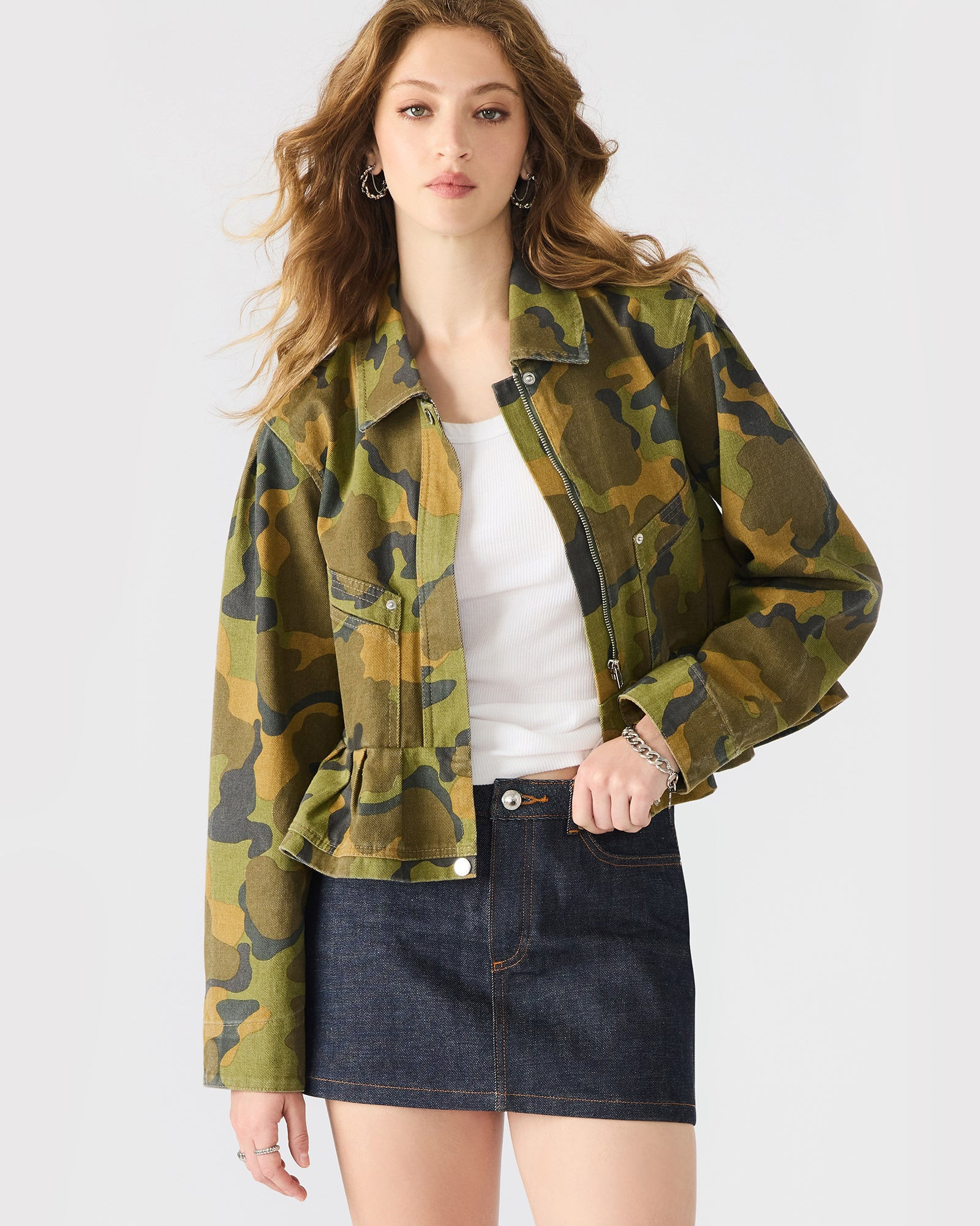 SLOAN Camouflage Long-Sleeved Zip-Up Women's Jacket | Steve Madden (US)